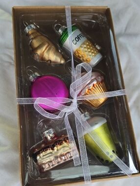 Assorted Food Glass Ornament Set - Pink, Gold, Green